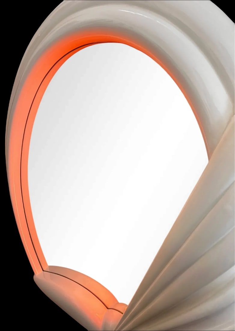 1980s Italian Postmodern Illuminated White Swan Fan Mirror "” Memphis Style Lacquer With Pink - 3