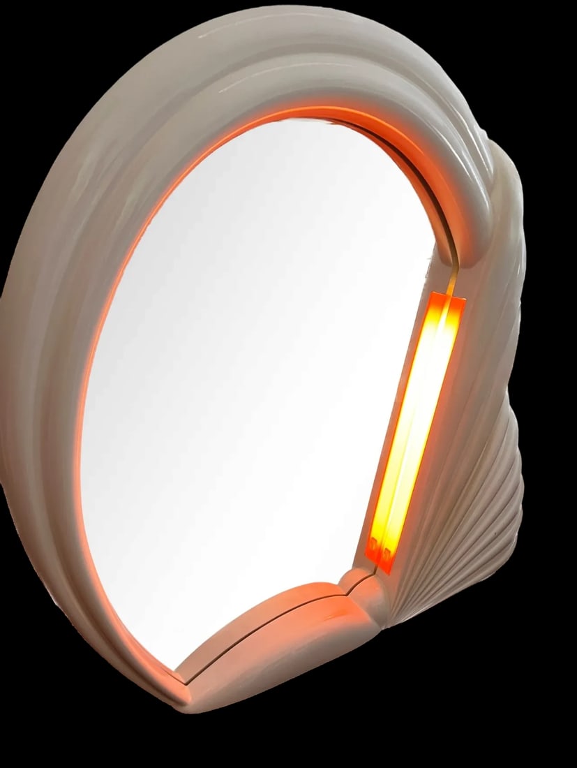 1980s Italian Postmodern Illuminated White Swan Fan Mirror "” Memphis Style Lacquer With Pink - 4