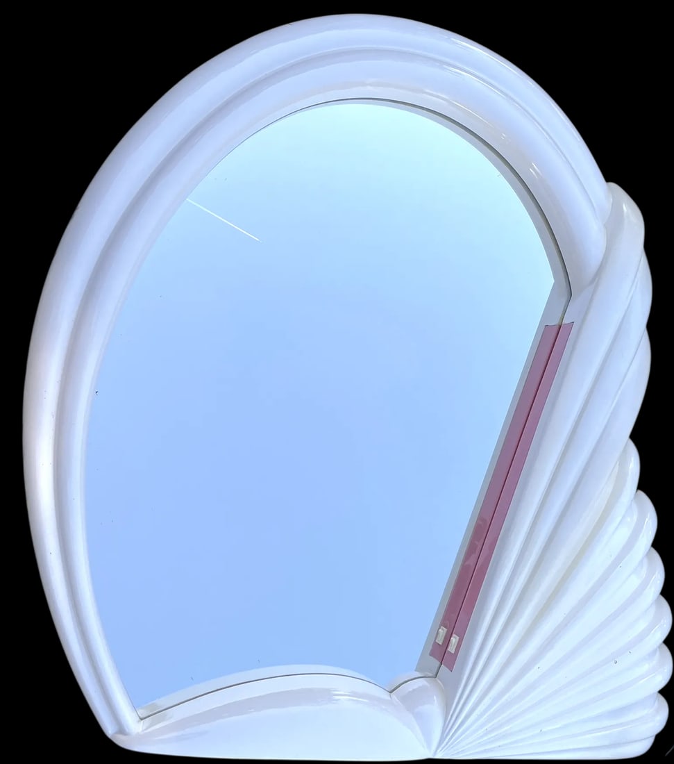 1980s Italian Postmodern Illuminated White Swan Fan Mirror "” Memphis Style Lacquer With Pink - 6