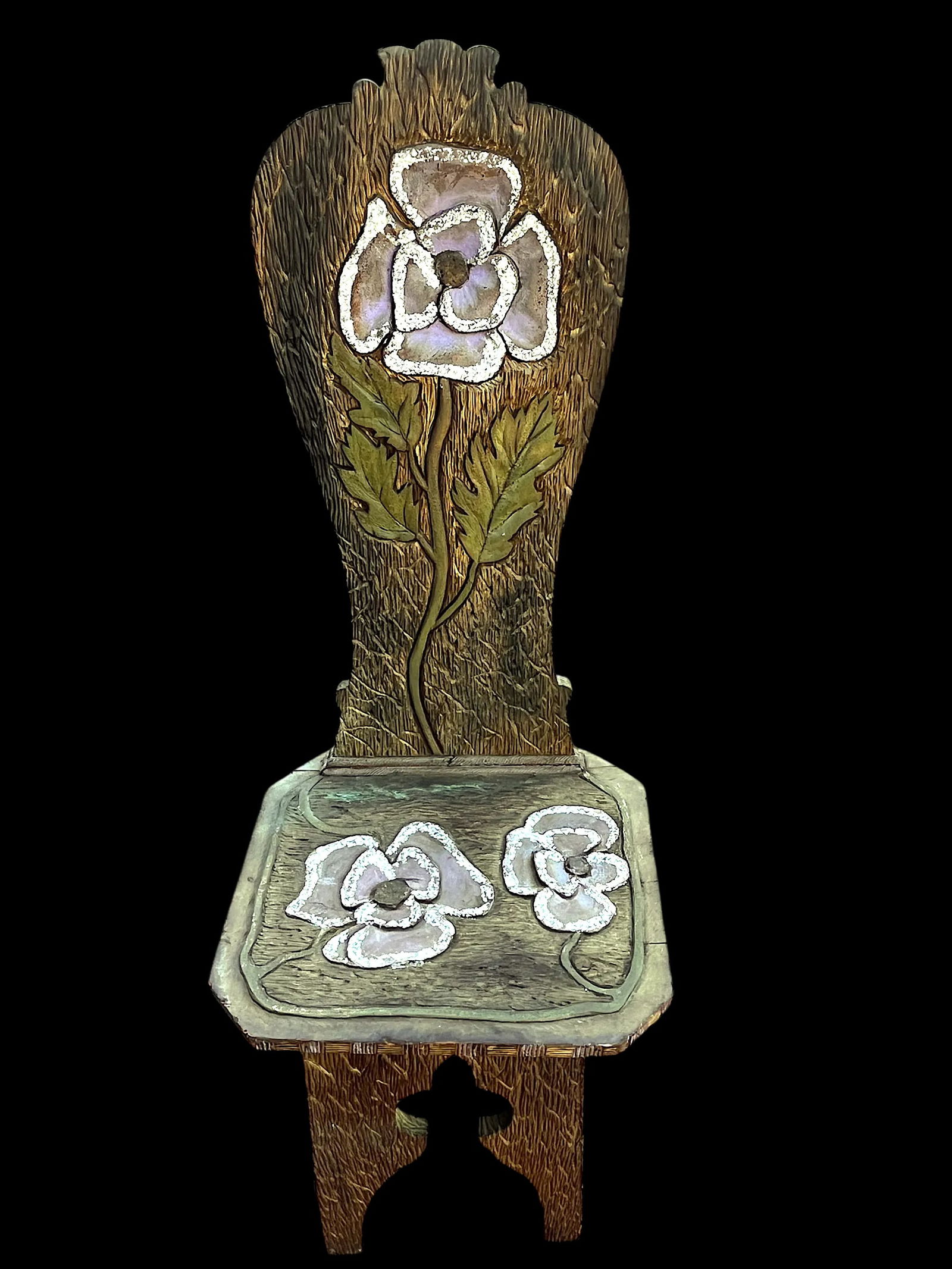 Early 20th Century Hand-Carved Chartreuse Chair With Anemone Motif Attributed to Liberty & Co, Londo - 3