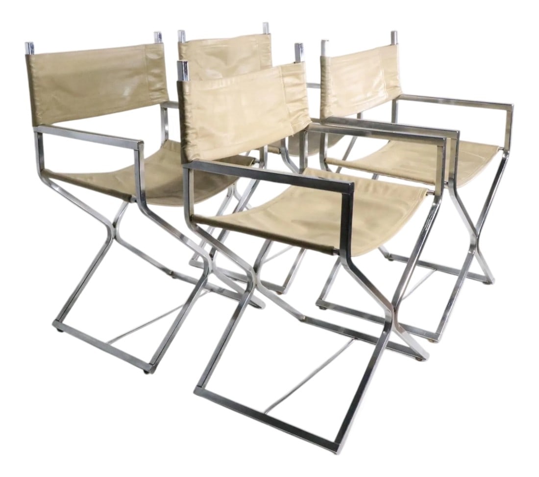 Set of Four Chrome Directors Chairs C. 1970's (1 of 10)