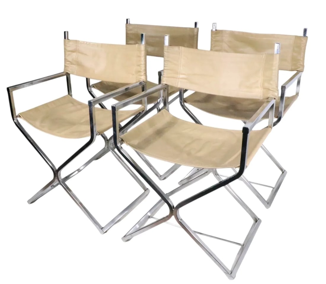 Set of Four Chrome Directors Chairs C. 1970's - 2