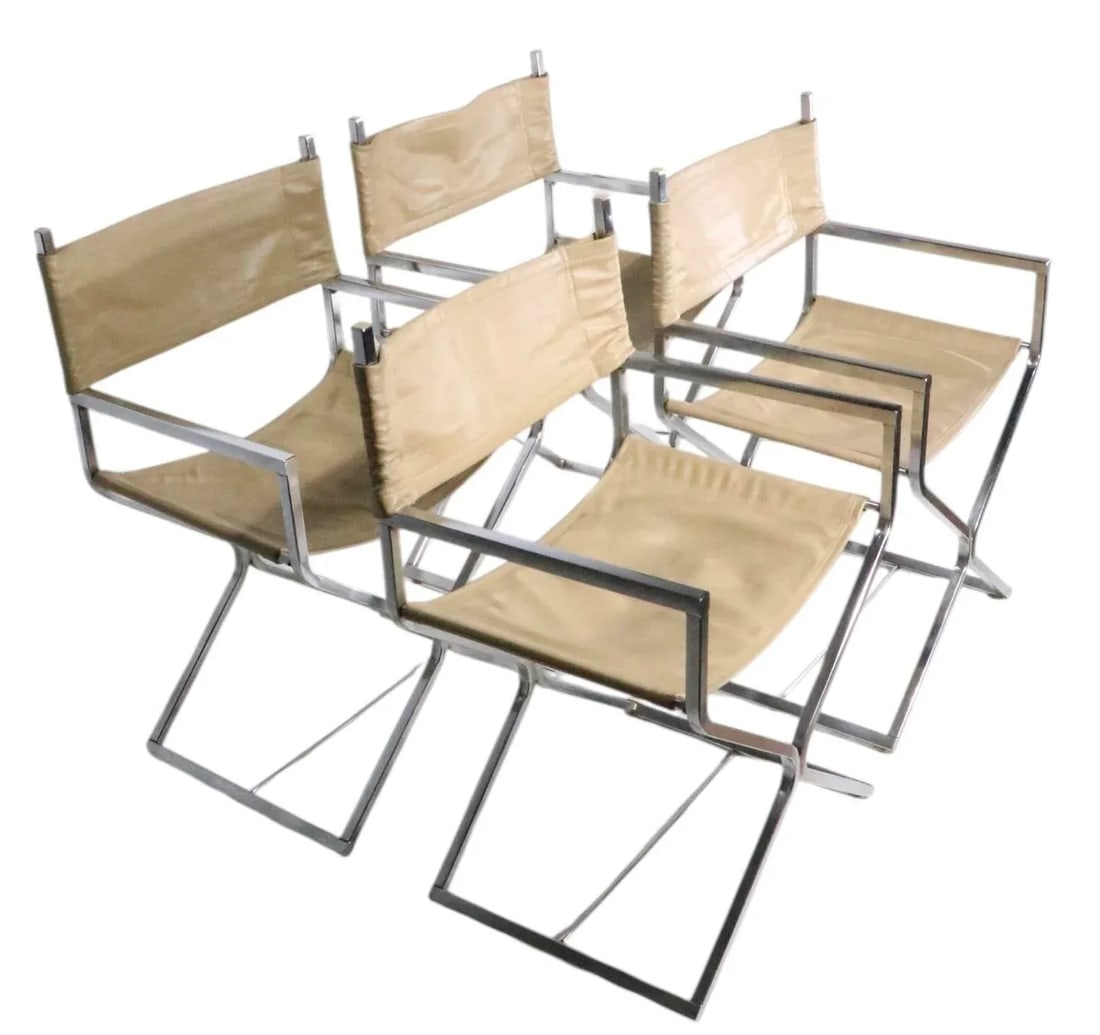 Set of Four Chrome Directors Chairs C. 1970's - 3