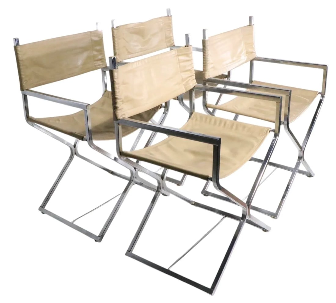 Set of Four Chrome Directors Chairs C. 1970's - 4