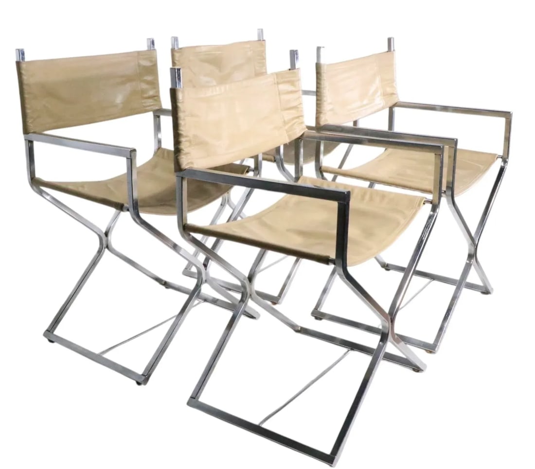 Set of Four Chrome Directors Chairs C. 1970's - 6