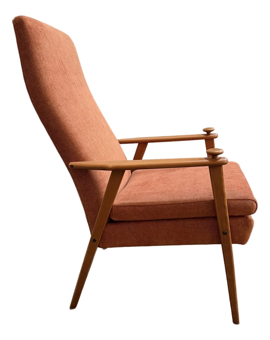 Mid-Century Swedish Modern Lounge Chair by Bröderna Johansons - Fully Restored: Vintage Swedish Lounge Chair by Broderna Johansons circa 1960. Fully restored, repadded and reupholstered in a lush burnt orange chenille - Manuel Canovas "Uzes" in Potiron. A very comfortable, ergono