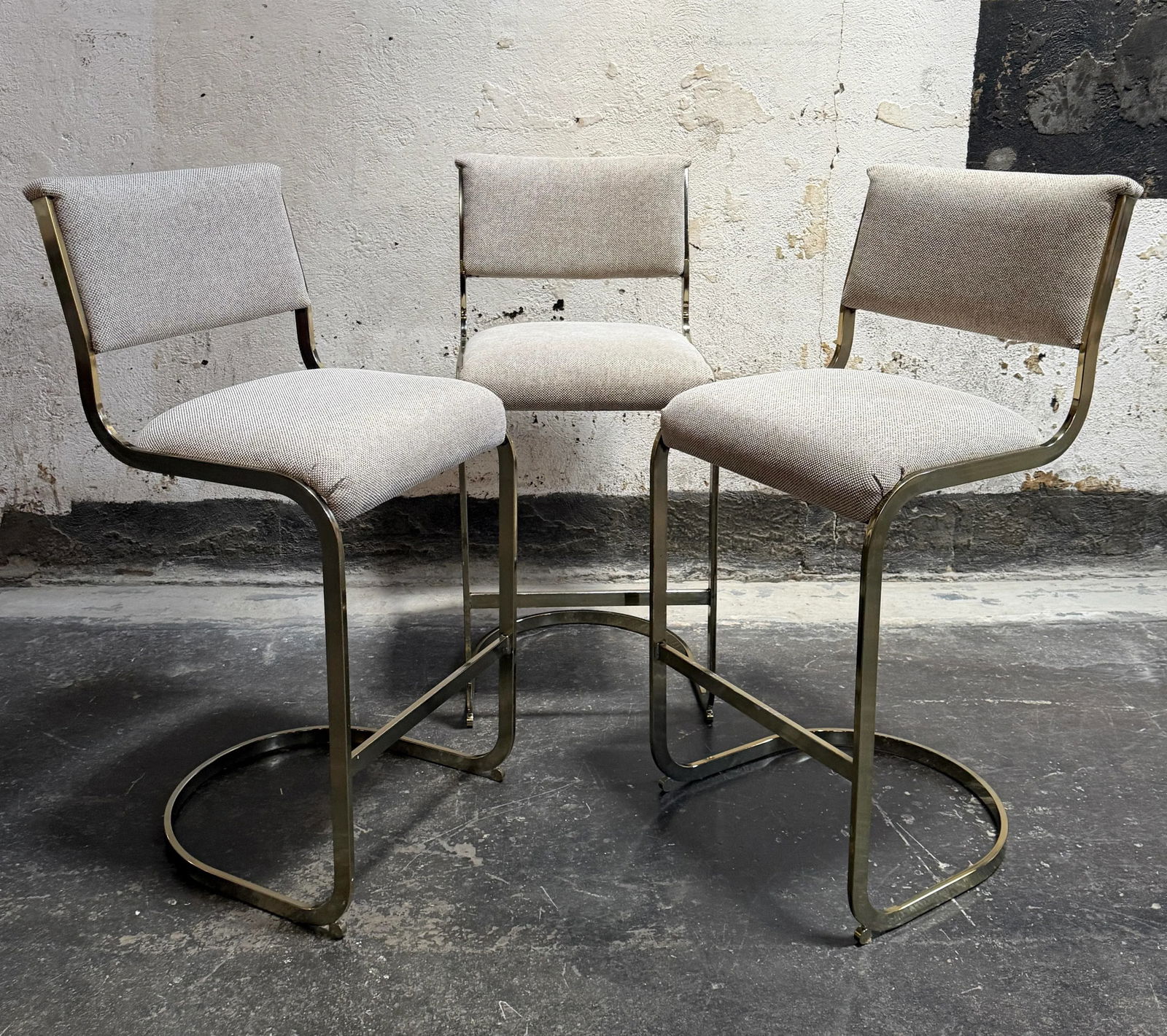 Set of Three Milo Baughman Style Modernist Brass Bar Stools by Cal-Style Circa 1970 - 2