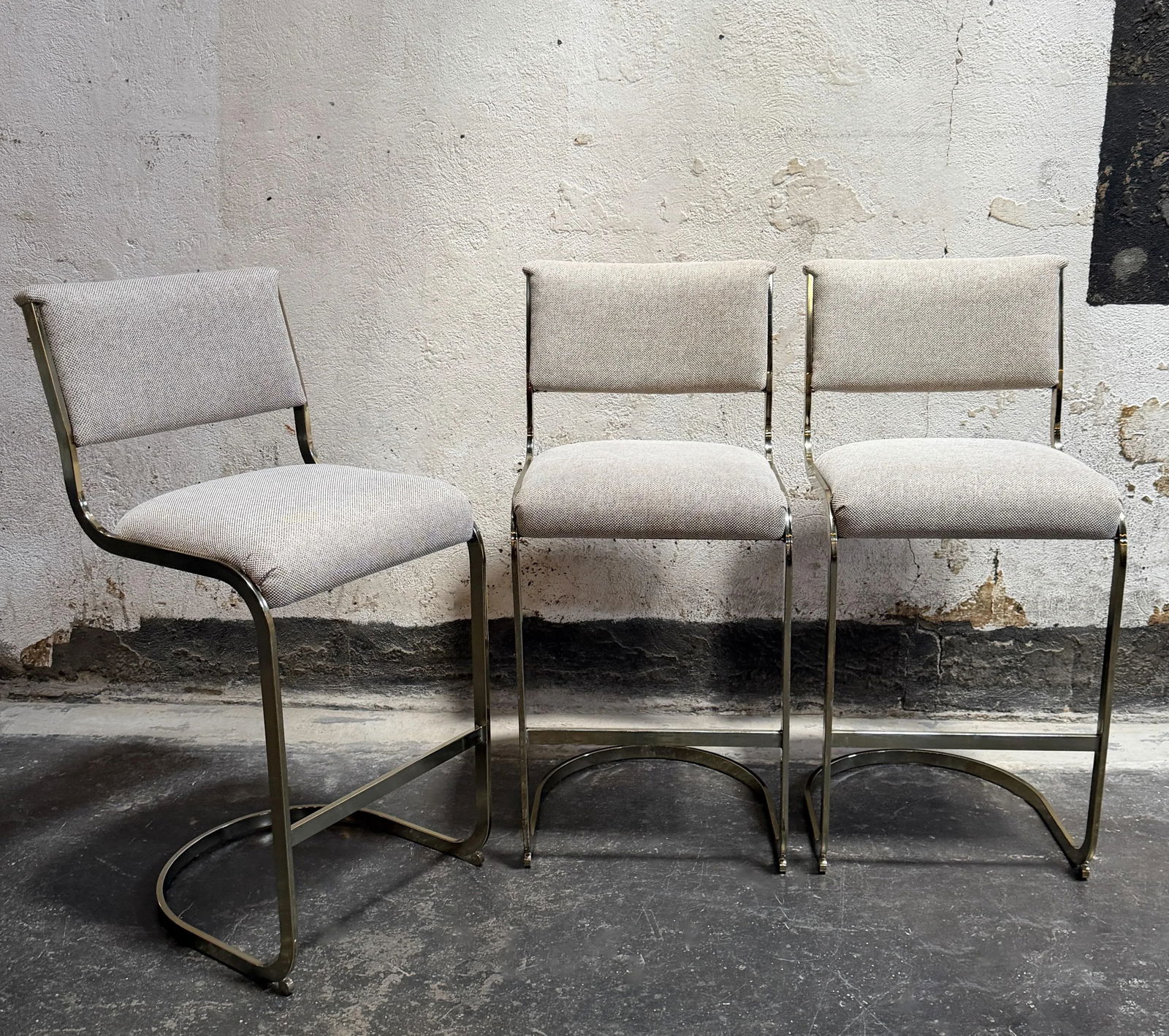 Set of Three Milo Baughman Style Modernist Brass Bar Stools by Cal-Style Circa 1970 - 3