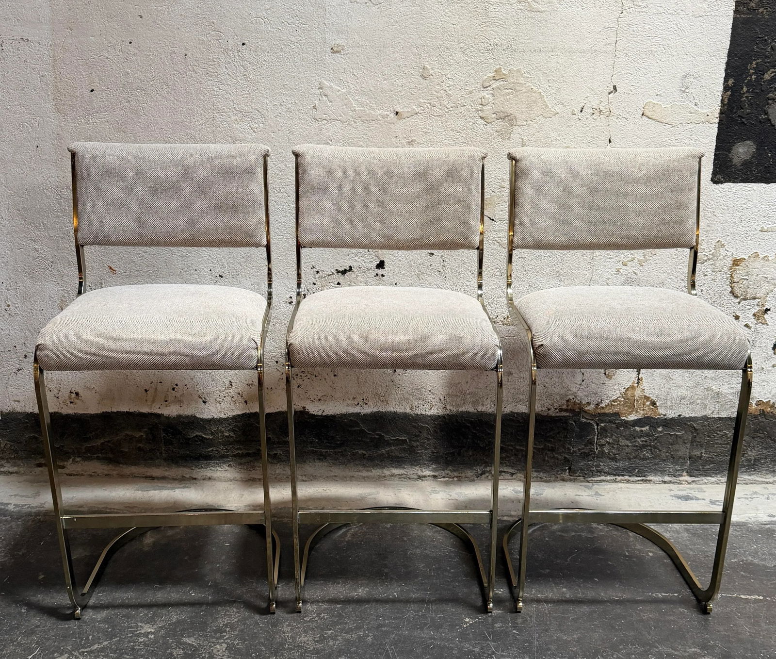 Set of Three Milo Baughman Style Modernist Brass Bar Stools by Cal-Style Circa 1970 - 4