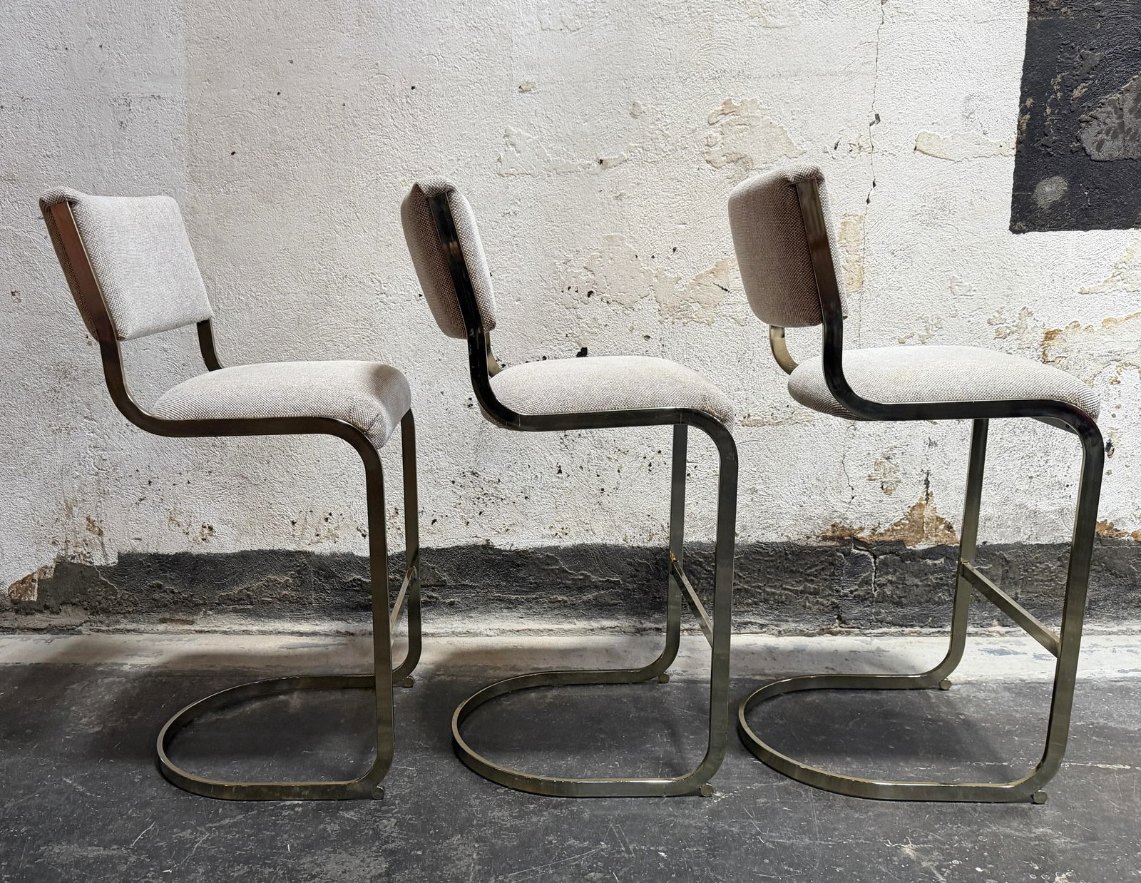 Set of Three Milo Baughman Style Modernist Brass Bar Stools by Cal-Style Circa 1970 - 5