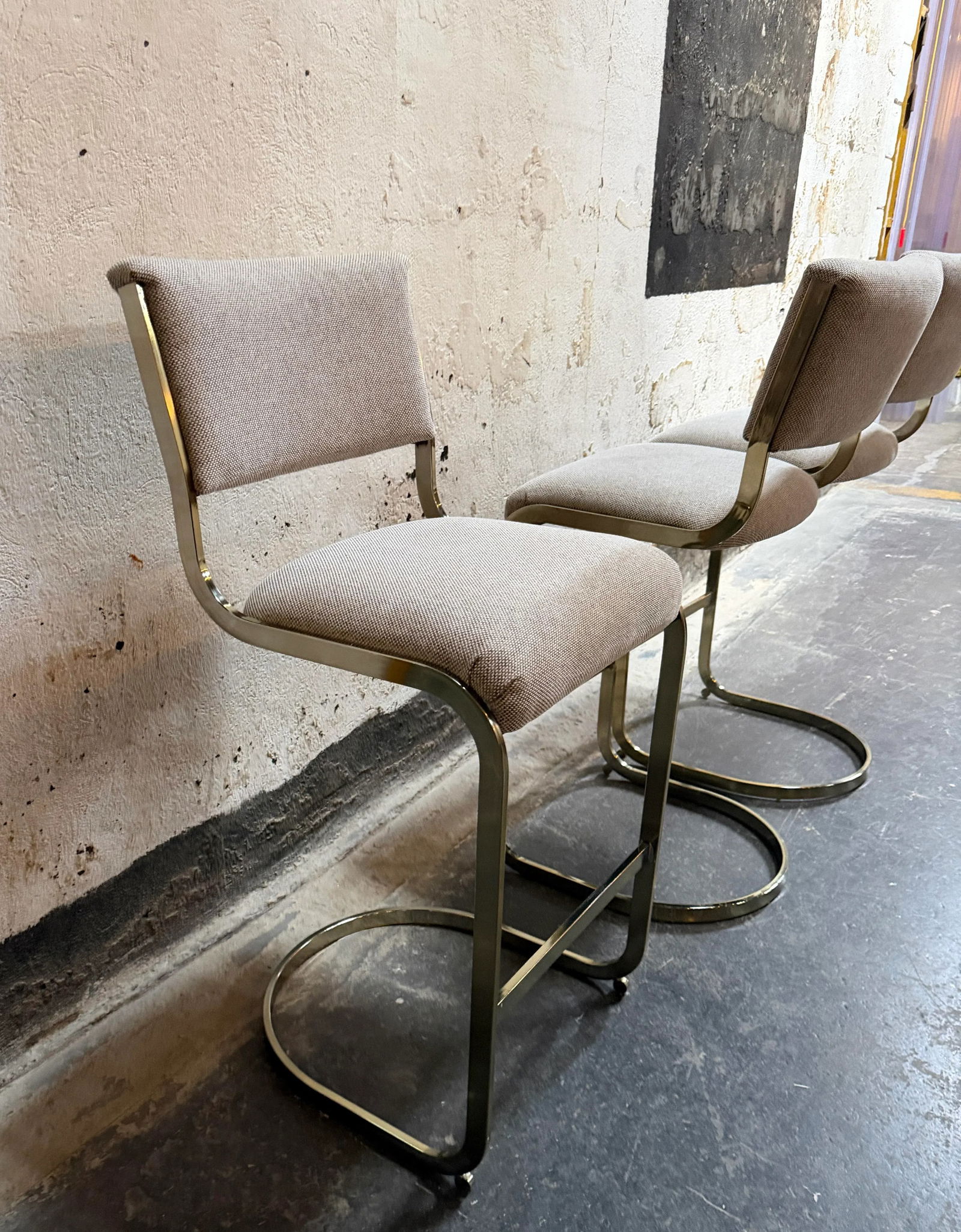 Set of Three Milo Baughman Style Modernist Brass Bar Stools by Cal-Style Circa 1970 - 6