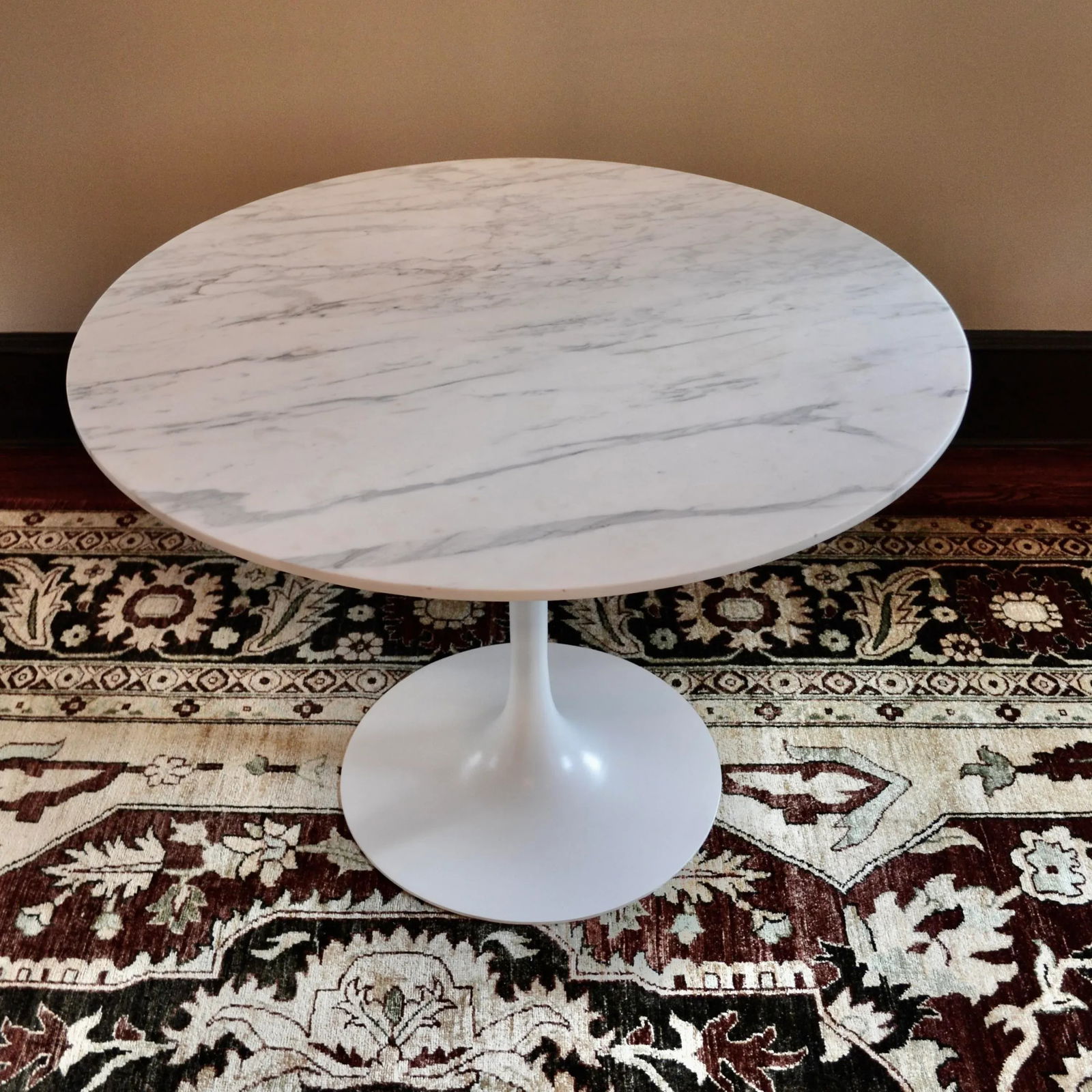 Burke Style Aluminum Tulip Table With Vintage Marble Top - 2