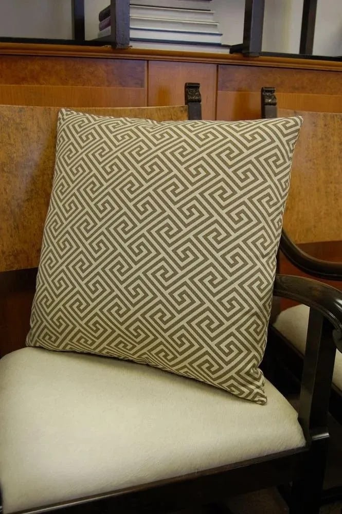 Pair of Schumacher "St. Tropez" Fretwork Square Custom Pillows 22 X 22 In. - 4