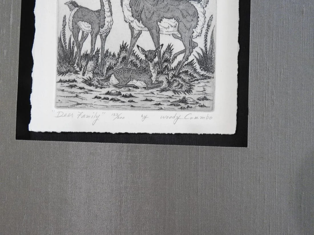 Mid 20th Century Woody Crumbo Deer Family Etching - 3