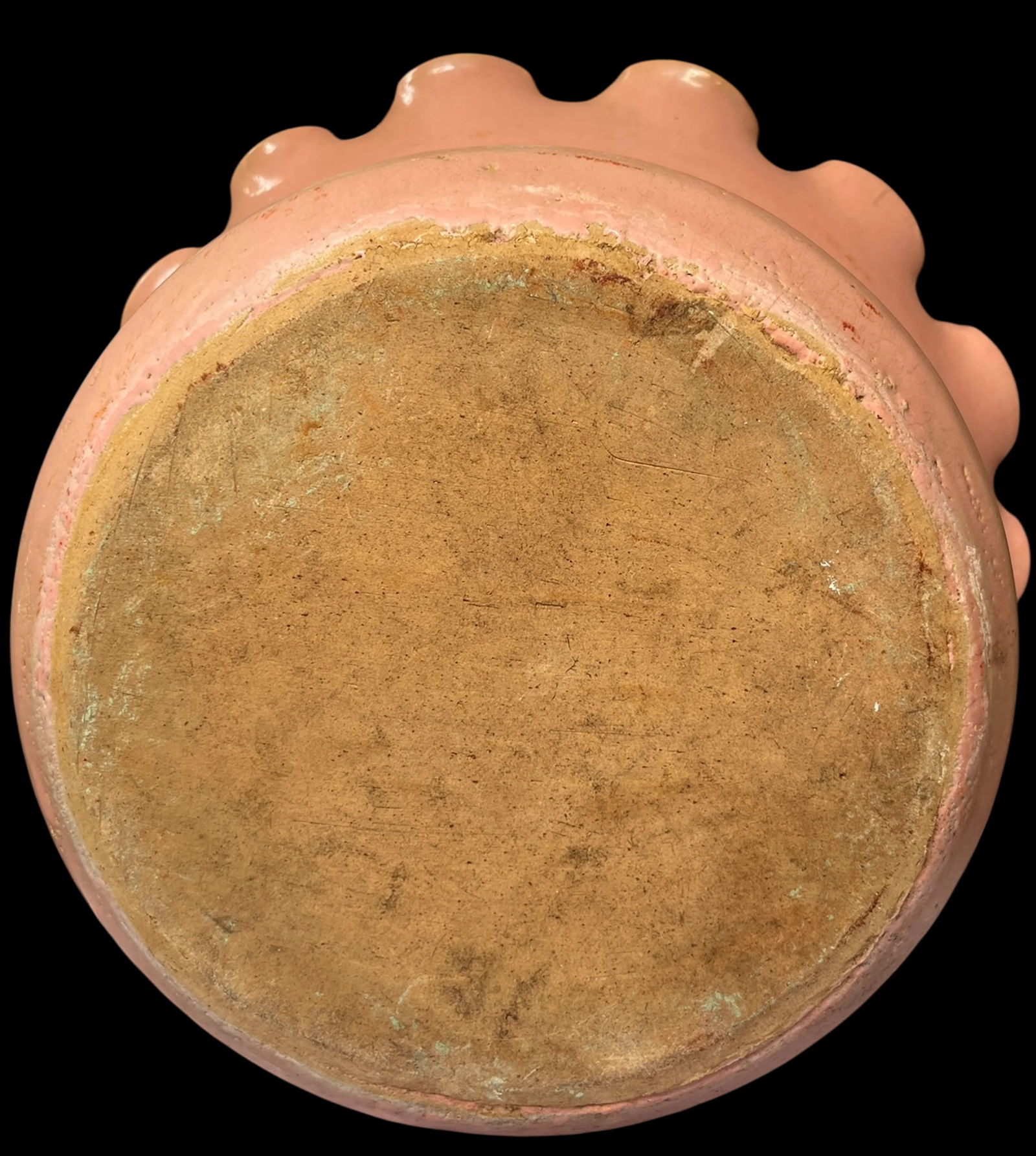 Early 20th Century Large Antique French Hand Thrown Earthenware Scalloped Pink Glazed Planters With - 13