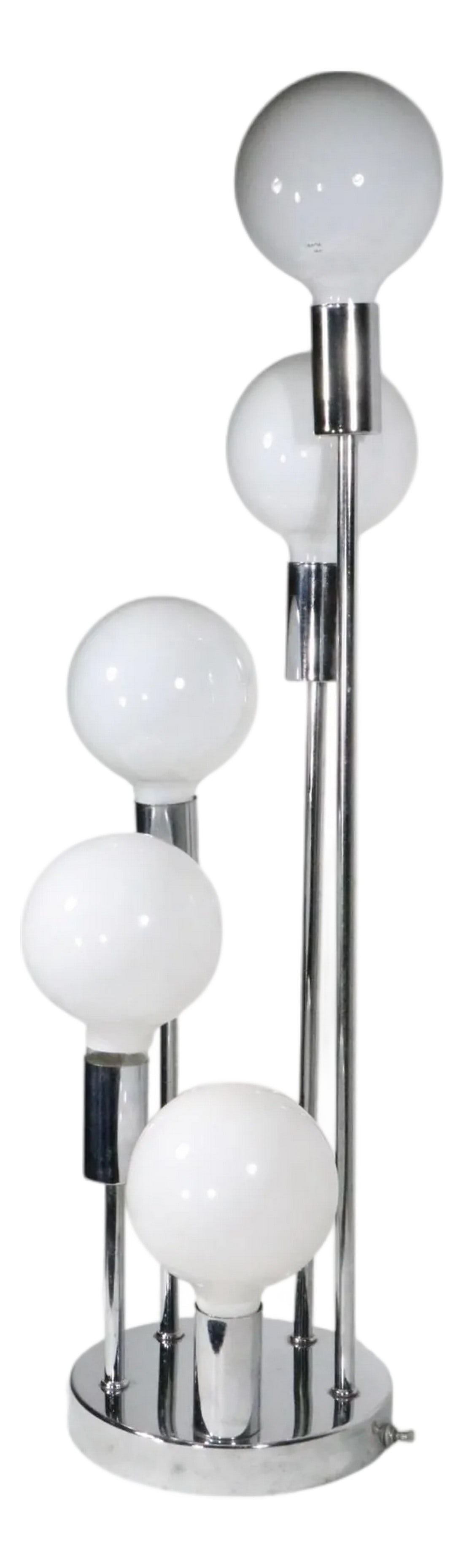 Chrome Spiral Twist Table Lamp by Sonneman c.1970's: Classic 1970's Space Age chrome spiral form table lamp made by the Sonneman Lamp Co. The lamp features five cascading arms which are mounted on a chrome disk form base. The lamp can be lit with the tw