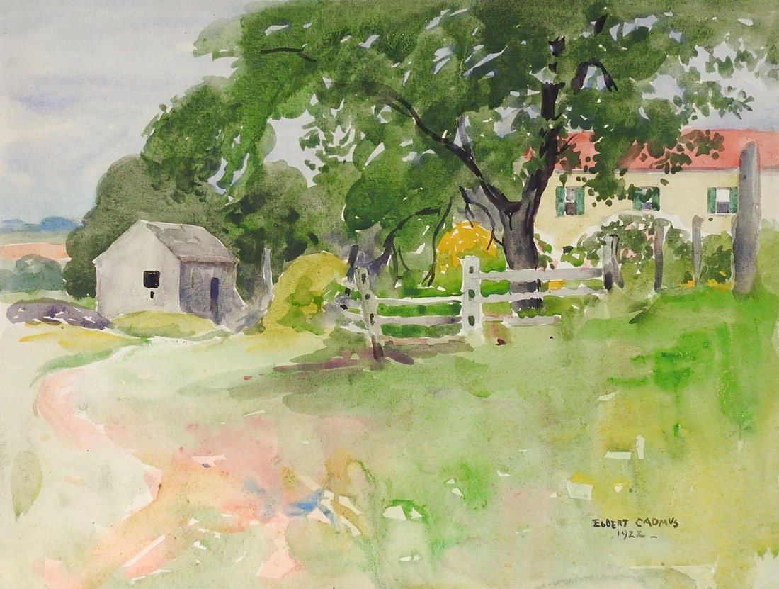 1922 New England Farm Watercolor Painting by Egbert Cadmus (1 of 7)