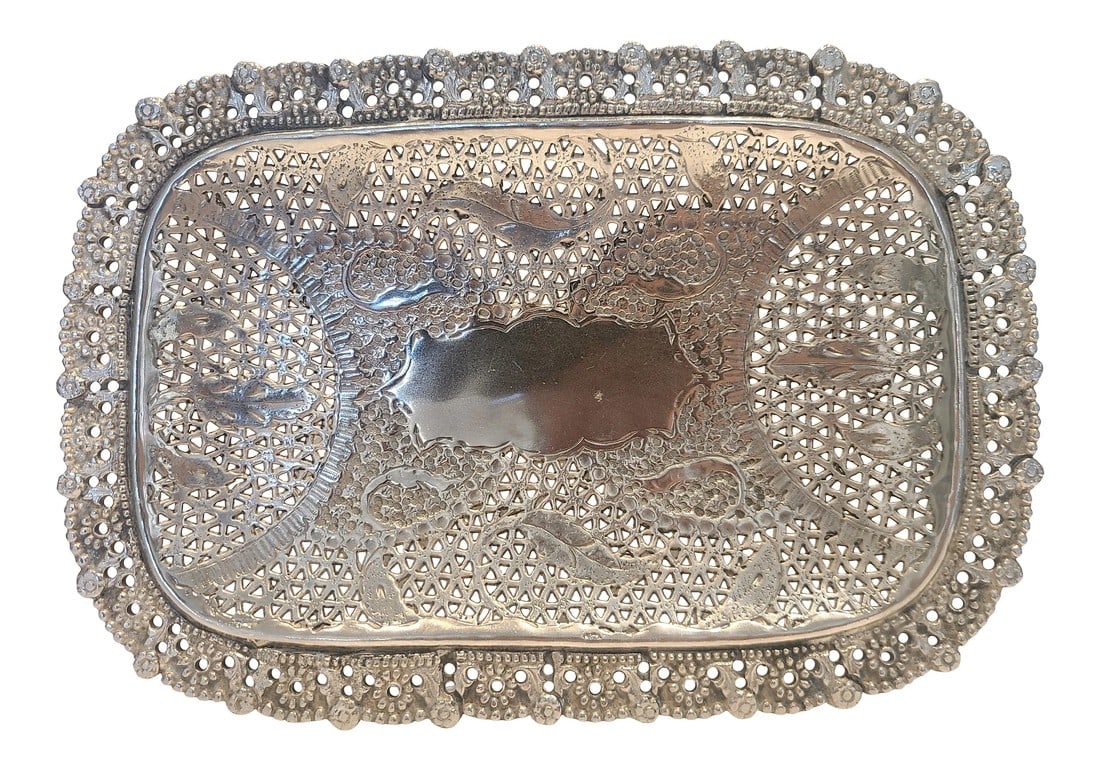 Antique Early 20th Century Pierced Footed Silver Plate Dish (1 of 8)