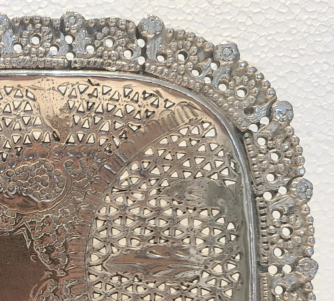 Antique Early 20th Century Pierced Footed Silver Plate Dish - 3
