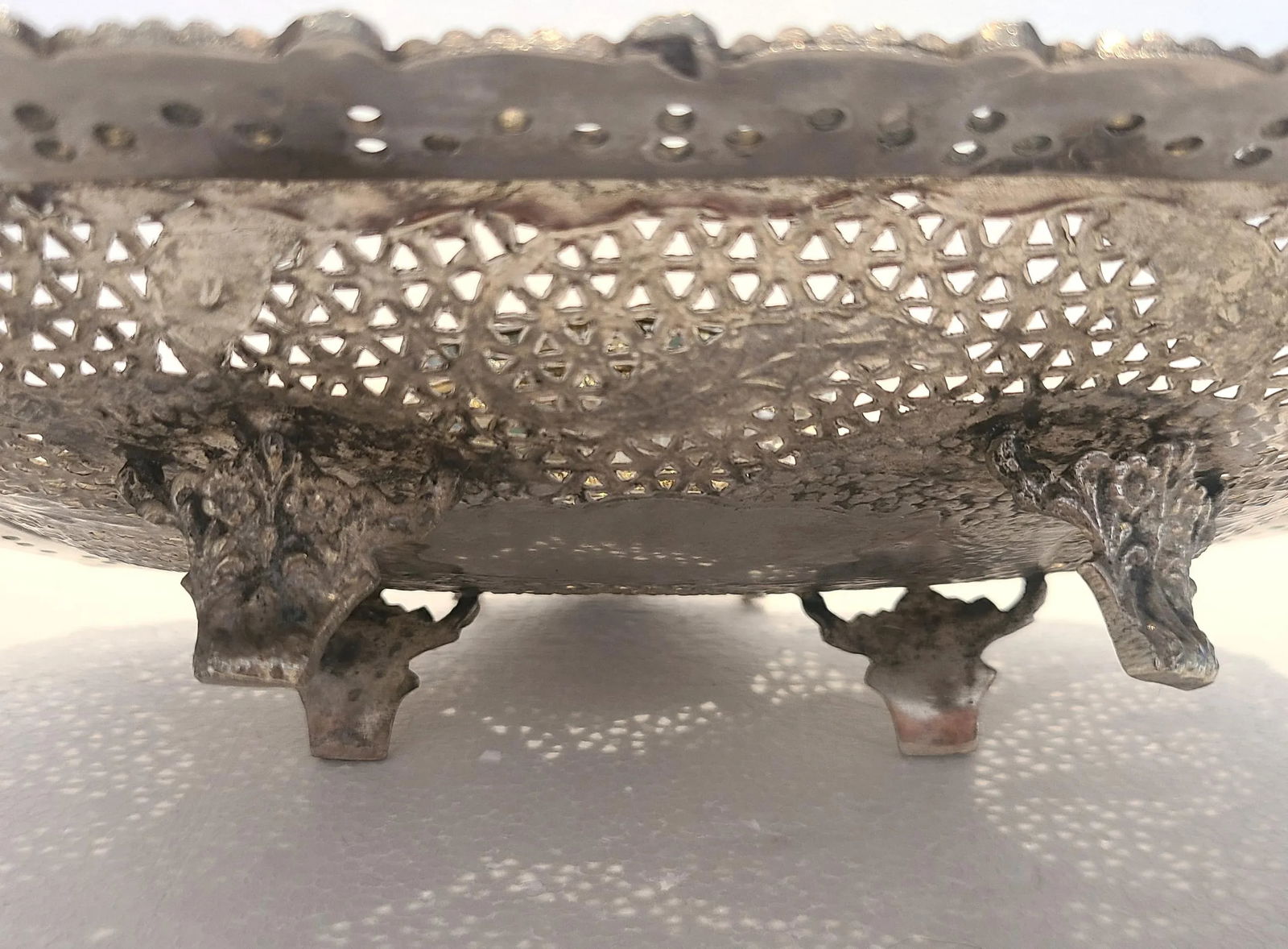 Antique Early 20th Century Pierced Footed Silver Plate Dish - 4