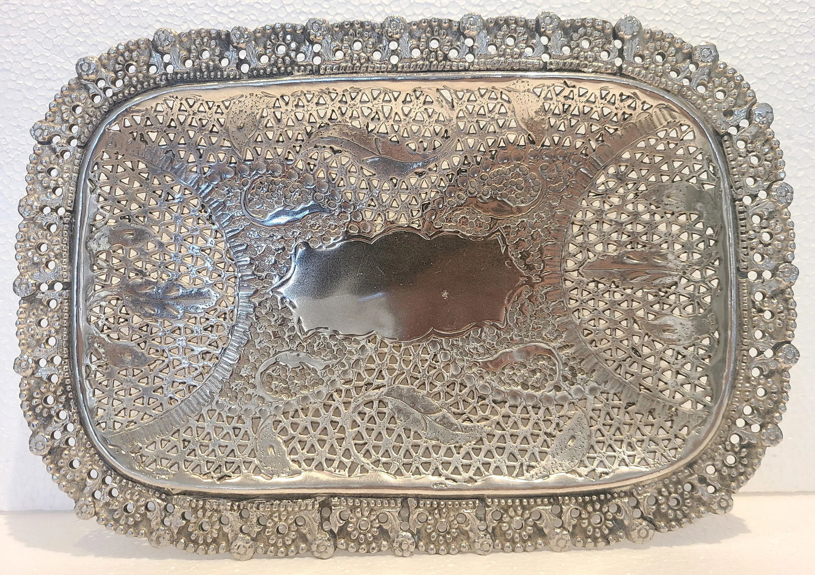 Antique Early 20th Century Pierced Footed Silver Plate Dish - 8