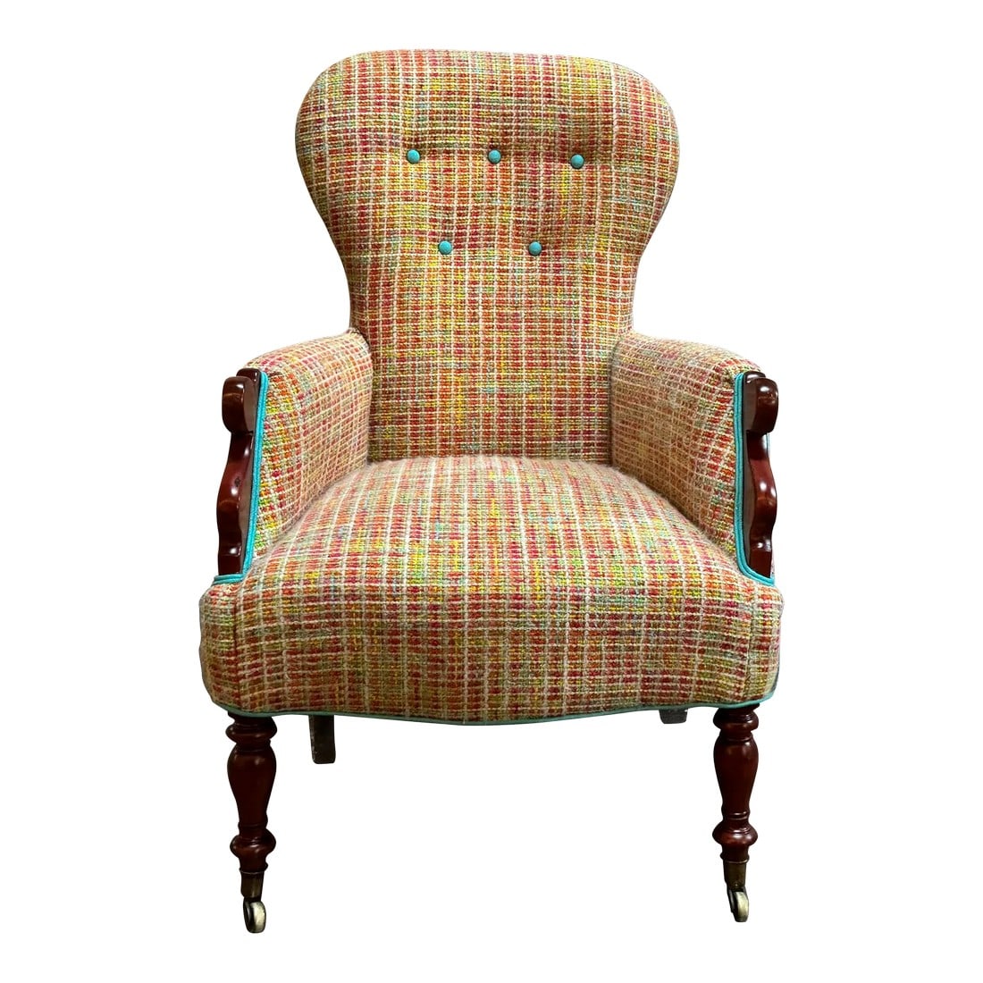 Antique Swedish National Romantic Era Chair - Fully Restored: This unique wingback lounge chair is a masterful blend of history and contemporary style. The solid wood frame is authentically Swedish, dating to the National Romantic era (c. 1890s-1920s),