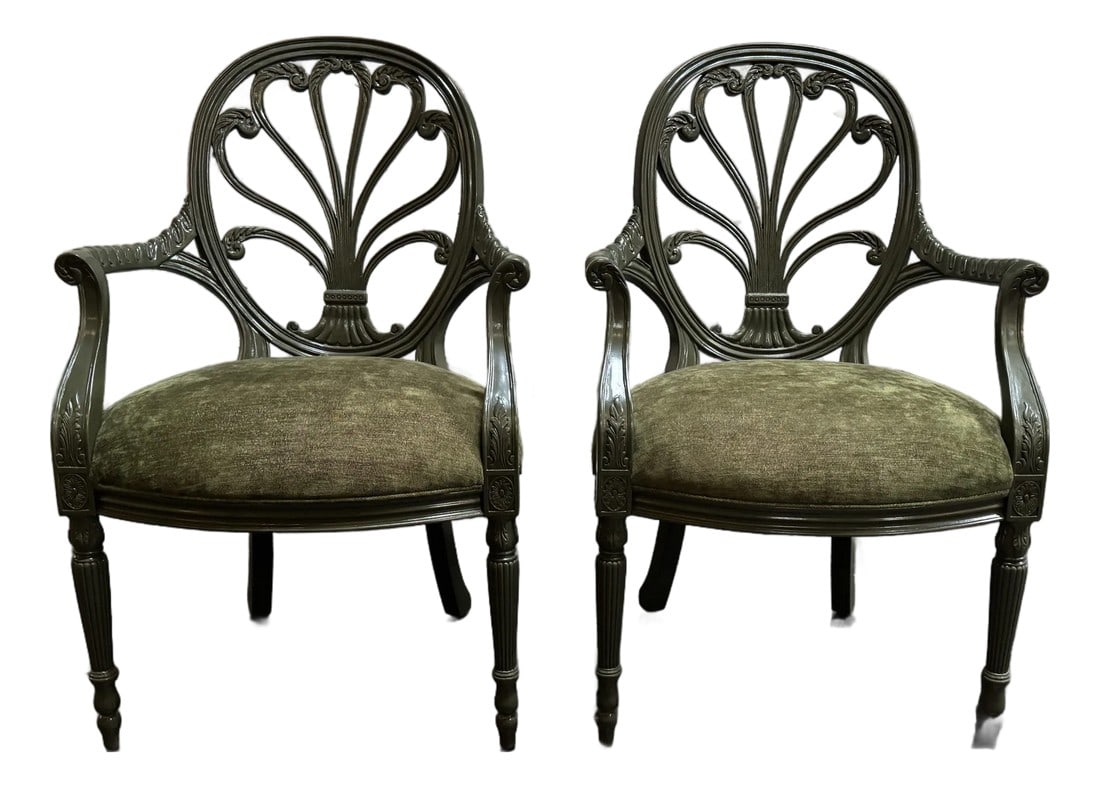 Pair of Vintage Neoclassical Revival "Prince of Wales" Fan Back Armchairs - Fully Restored (1 of 7)