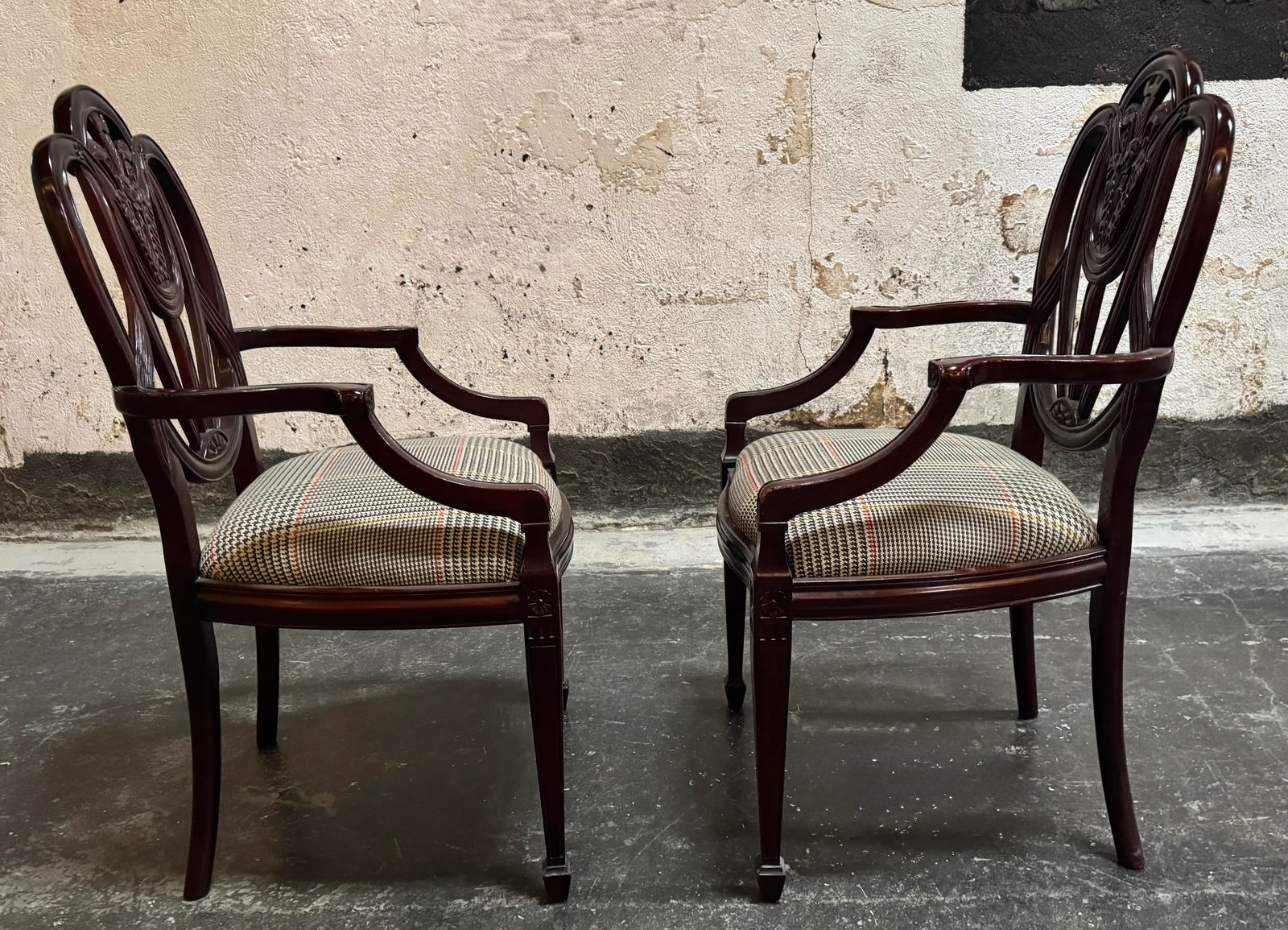 Pair of Vintage Georgian/Neoclassical Style Shield Back Armchairs - 3