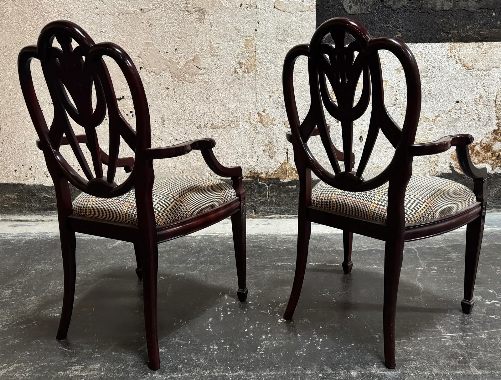 Pair of Vintage Georgian/Neoclassical Style Shield Back Armchairs - 4