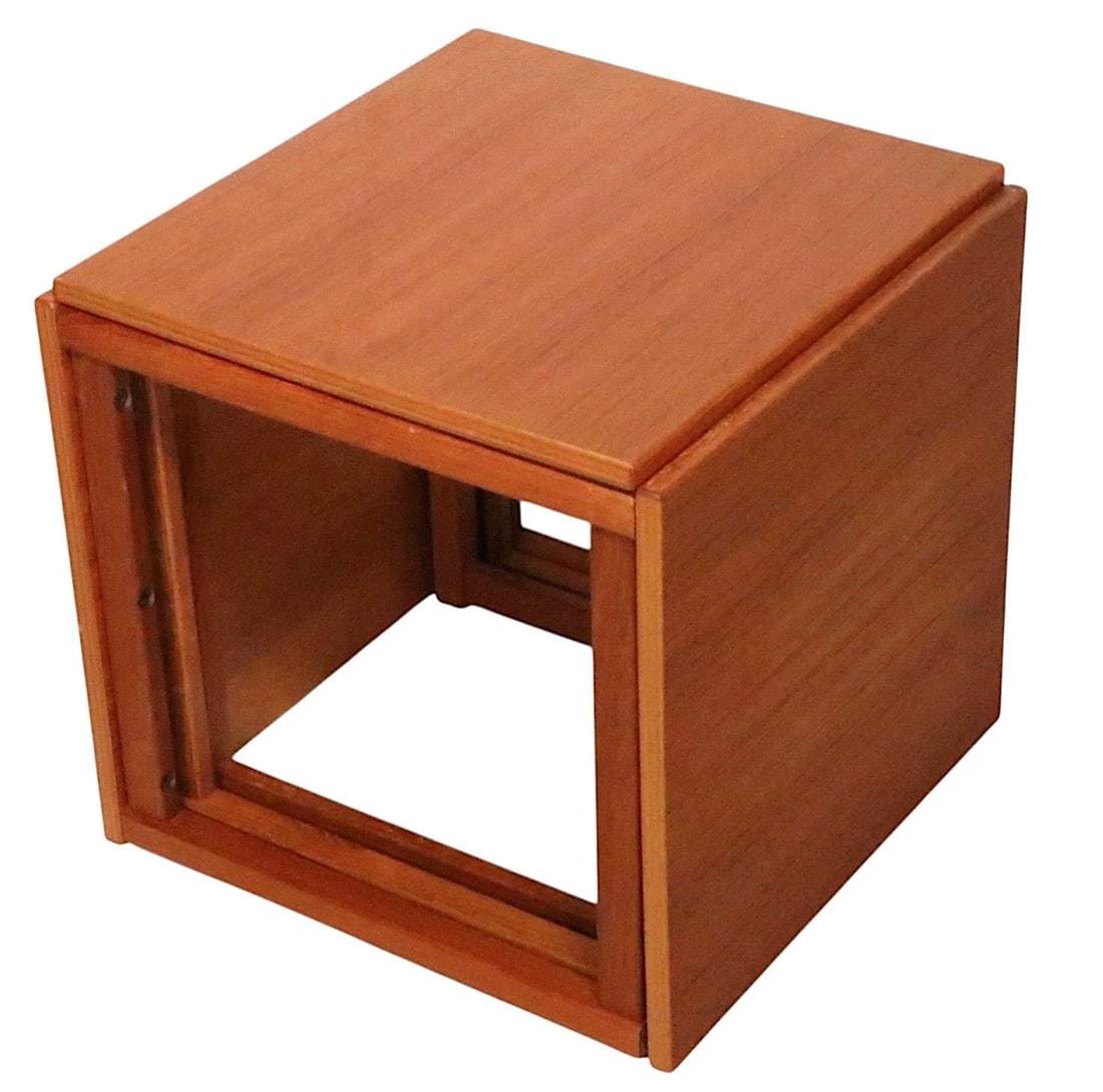 Mid Century Danish Modern Teak Cube Table Nest Att. To Kai Kristiansen for Vildberg Mobelfabrik Mode - 2