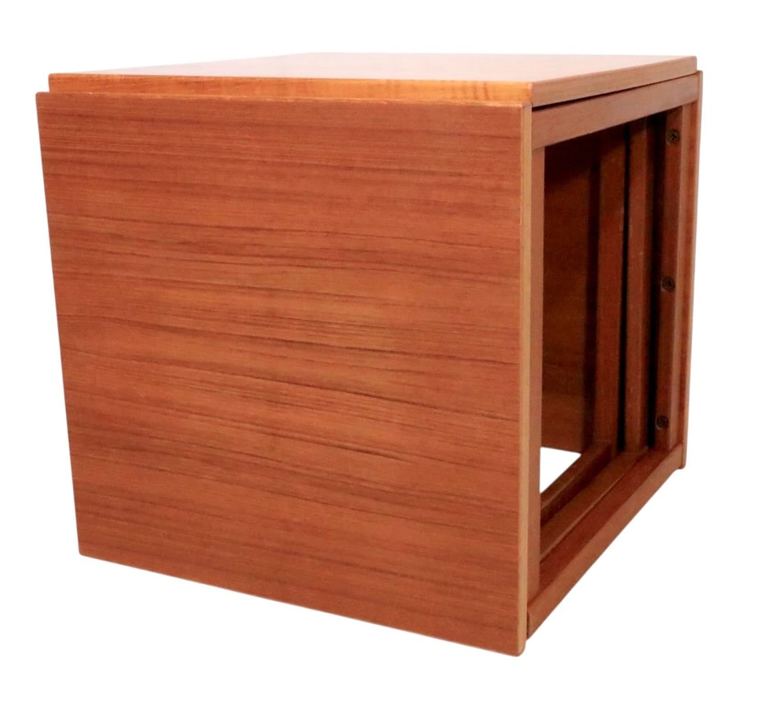 Mid Century Danish Modern Teak Cube Table Nest Att. To Kai Kristiansen for Vildberg Mobelfabrik Mode - 4