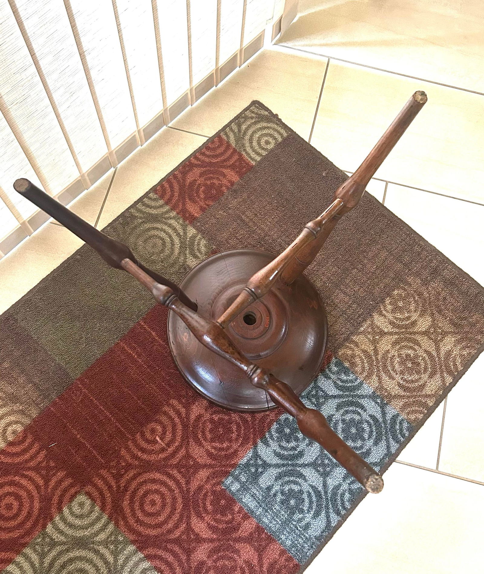 Antique, Turned Wood, Windsor Dairy Stool With a Solid Elm Wood, Saddle/Dished Seat, Two Stretchers - 11