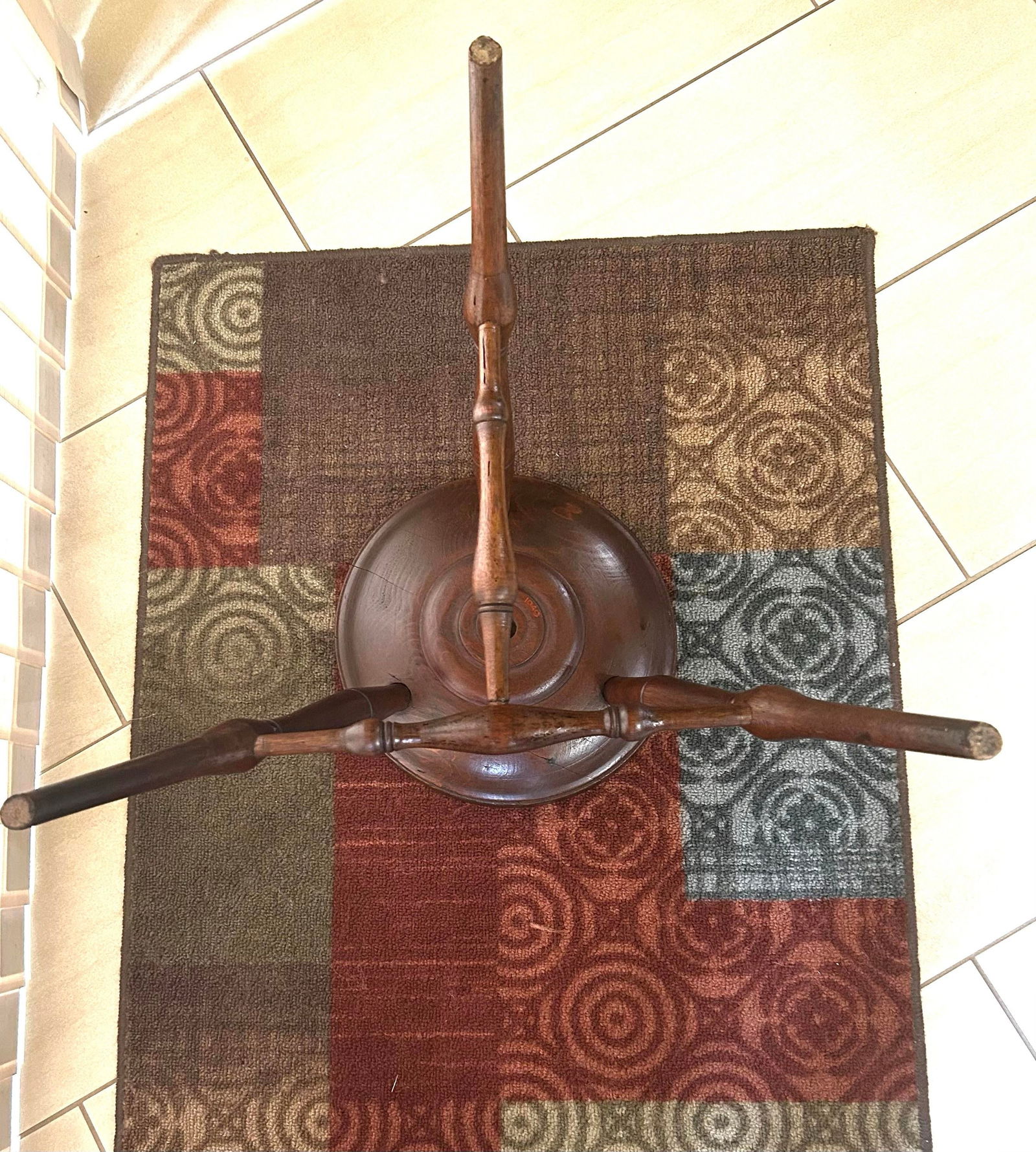 Antique, Turned Wood, Windsor Dairy Stool With a Solid Elm Wood, Saddle/Dished Seat, Two Stretchers - 9