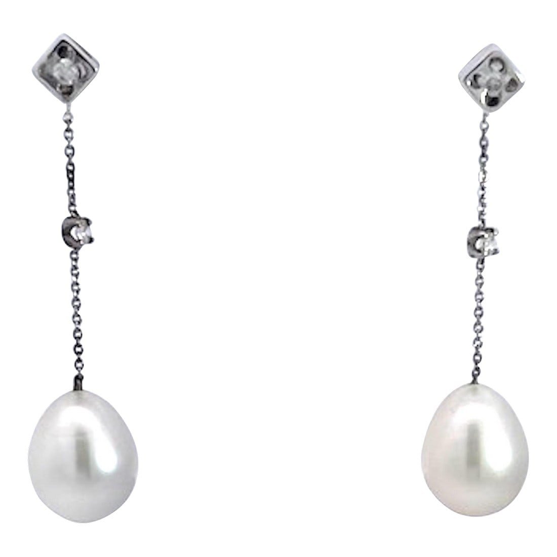 18k White Gold Pearl Drop Earrings, A Pair (1 of 9)