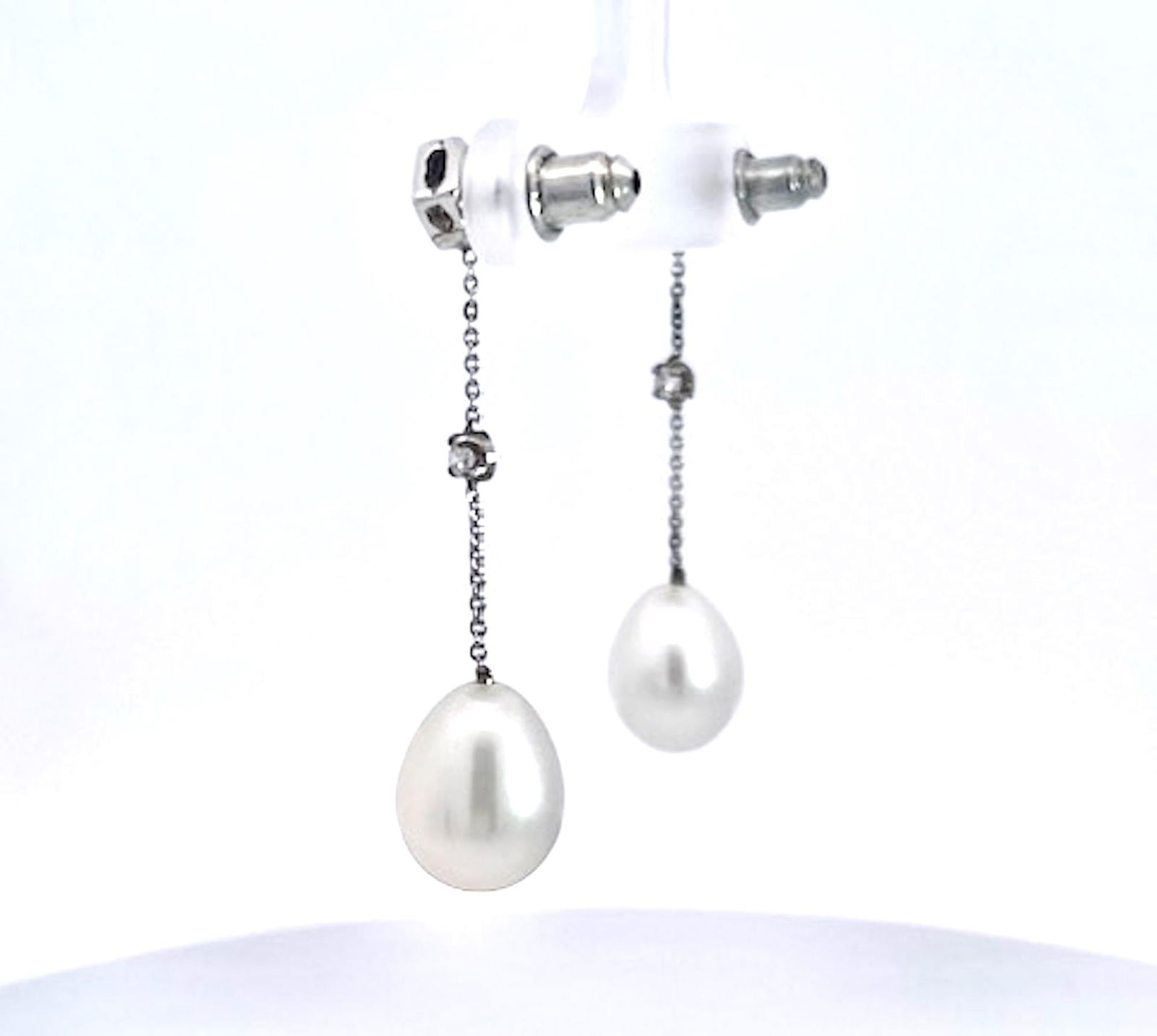 18k White Gold Pearl Drop Earrings, A Pair - 7