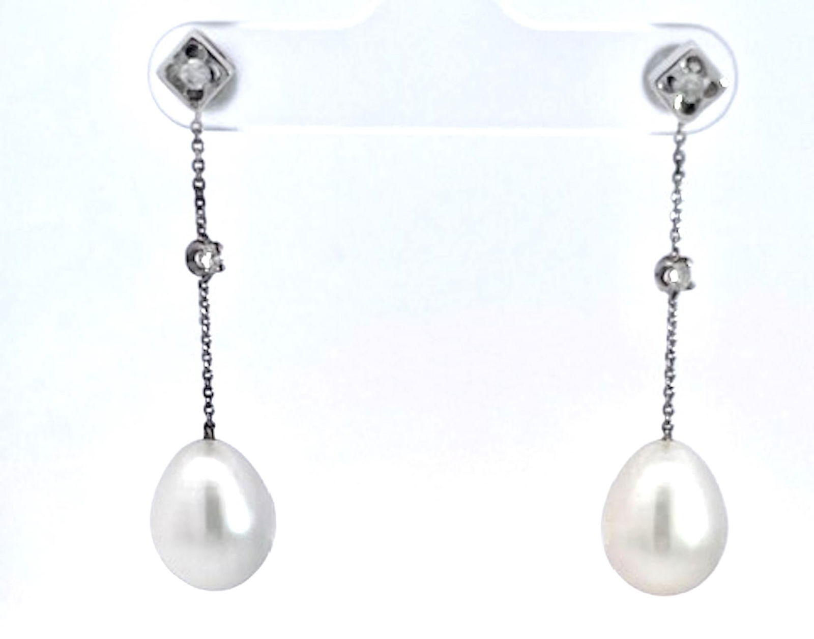 18k White Gold Pearl Drop Earrings, A Pair - 9