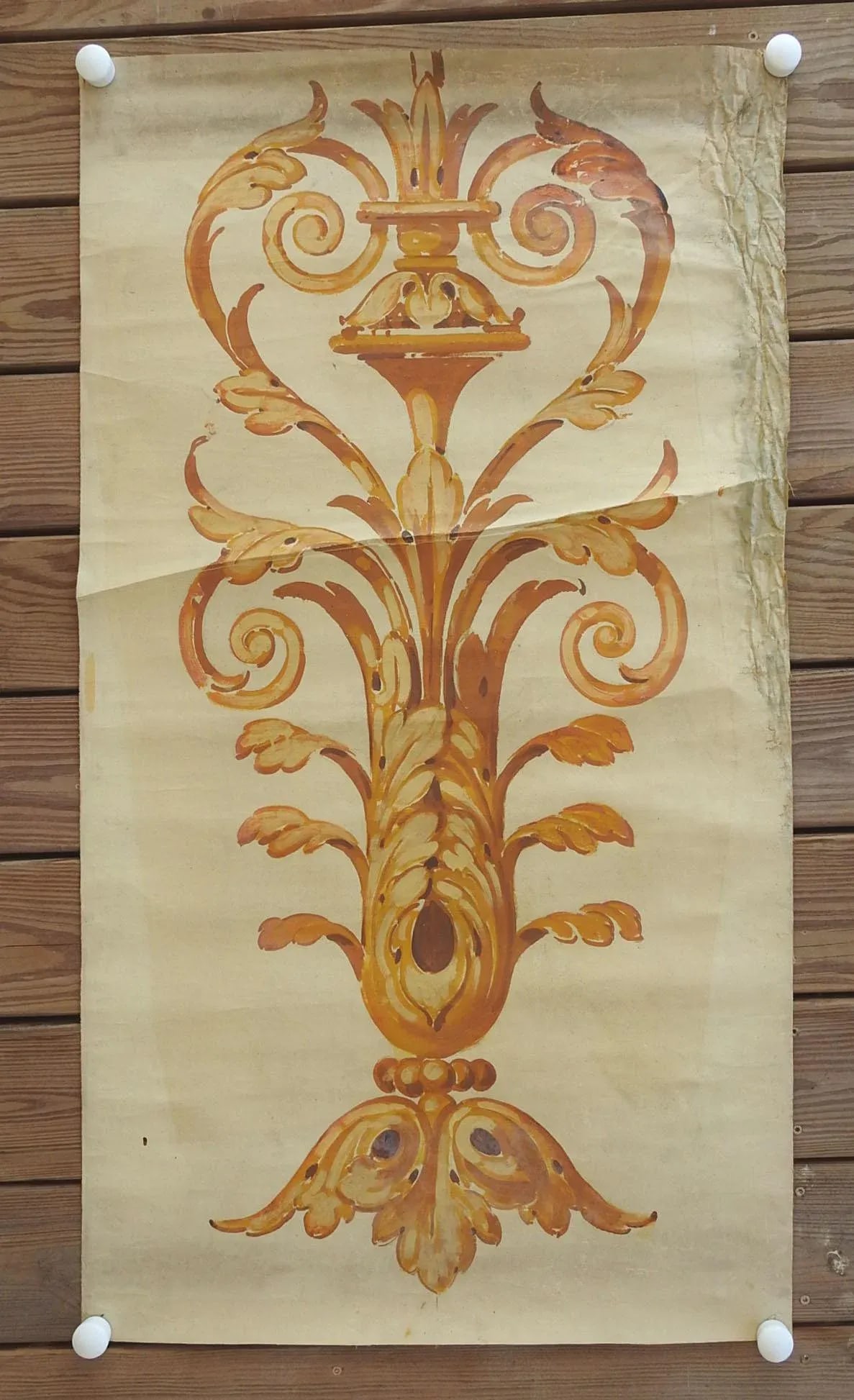 Vintage Distressed Ochre Renaissance Motif Painting - 4