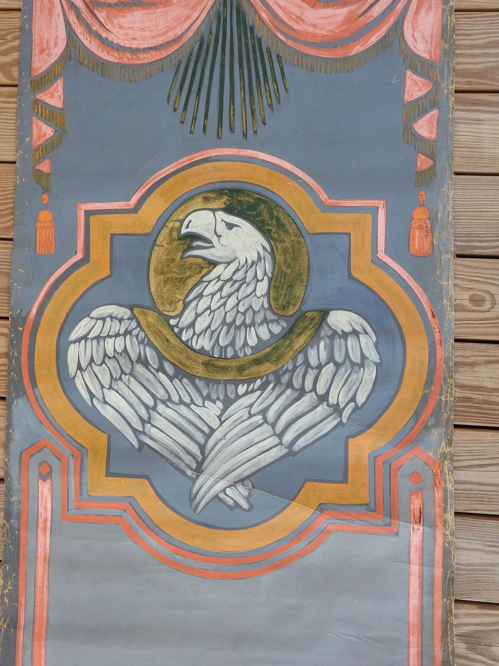 Vintage Distressed St. John Eagle Quadrefoil Painting - 3