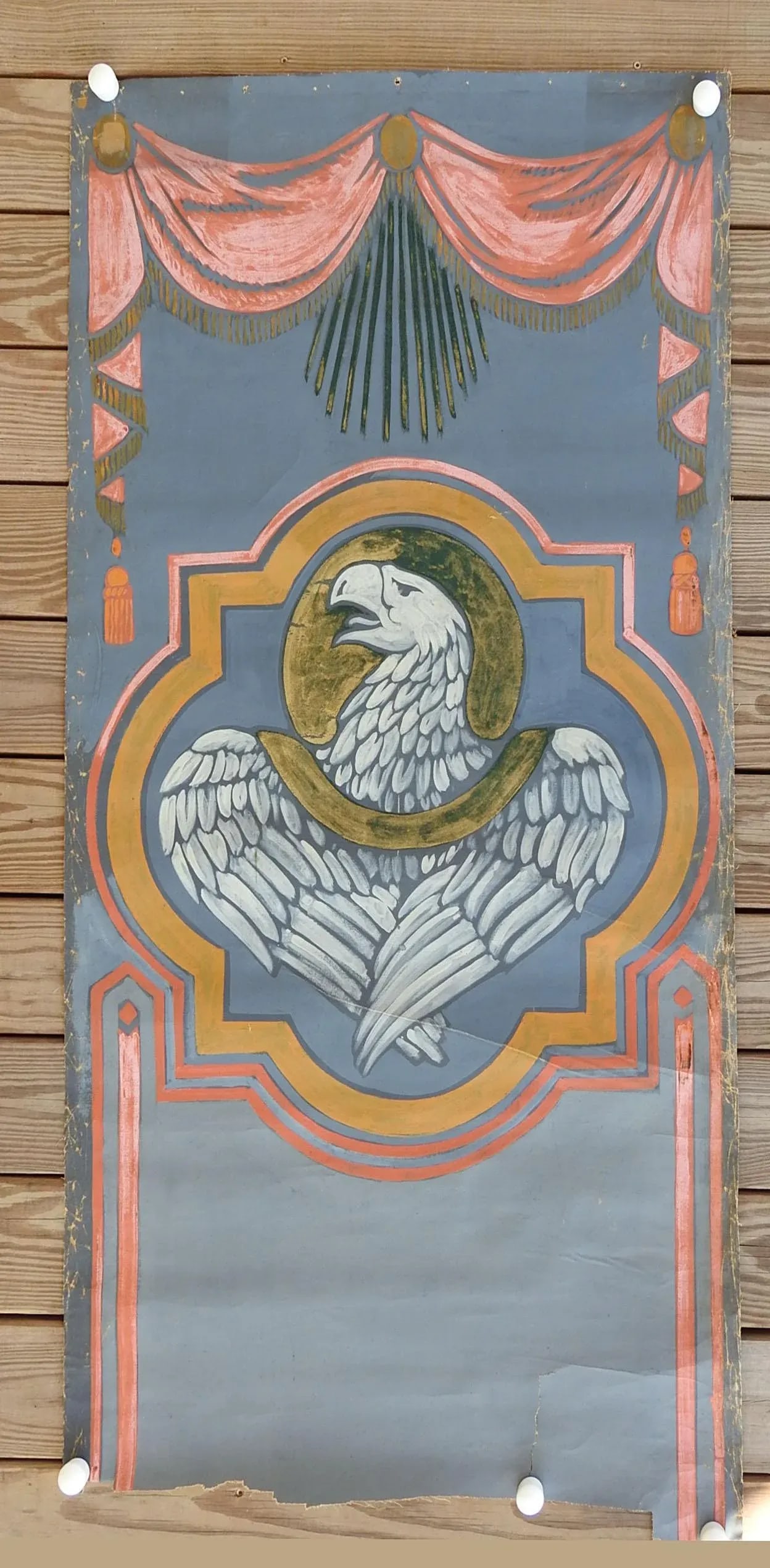 Vintage Distressed St. John Eagle Quadrefoil Painting - 4