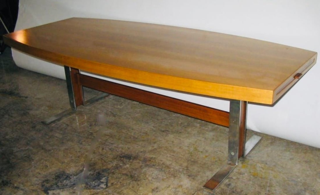 Vintage Swedish Mid-Century Modern Teak Coffee Table With Chrome Base - 2