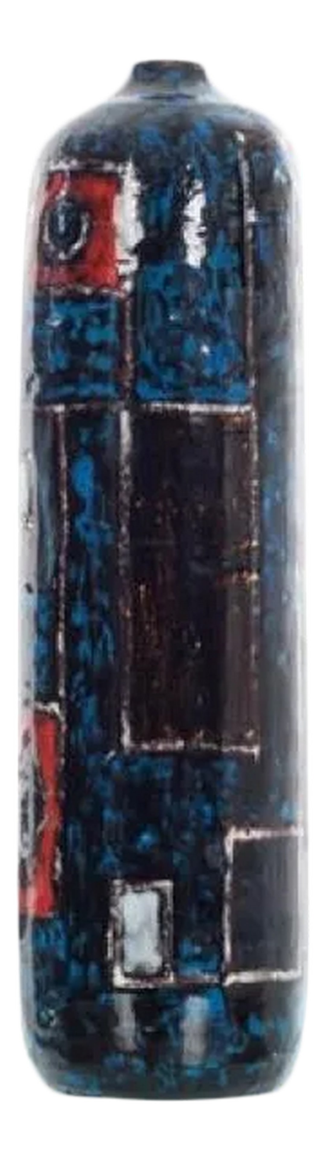 1950s Early Marchello Fantoni Vase: Early Marchello Fantoni Vase, Abstract geometric designs with blue glaze. signed underside "Fantoni"Italy Condition: Alterations: Original Condition Unaltered Imperfections: Some Imperfections