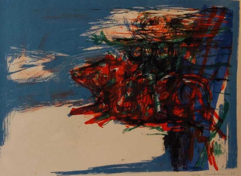 Leif Knudsen Swedish Mid-Century Modern Framed Abstract Lithograph Circa 1962 - 3