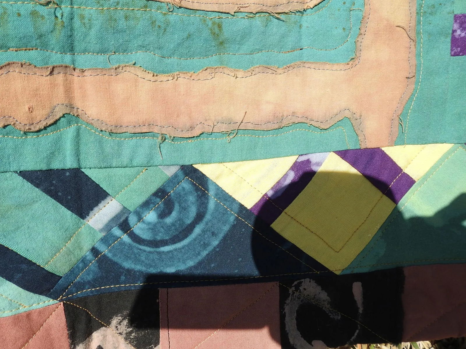 Vintage Artist Made Abstract Art Quilt - 6