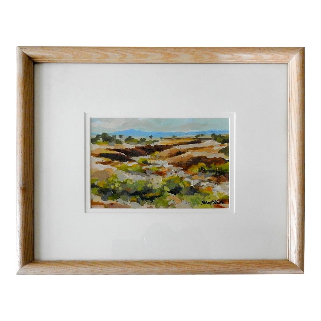 Late 20th Century Impressionist Landscape Painting: Late 20th Century acrylic on paper impressionist landscape painting by Robert Kratz (1960-1994) Texas. Signed lower right corner. Displayed under glass and double mat in narrow light wood frame,