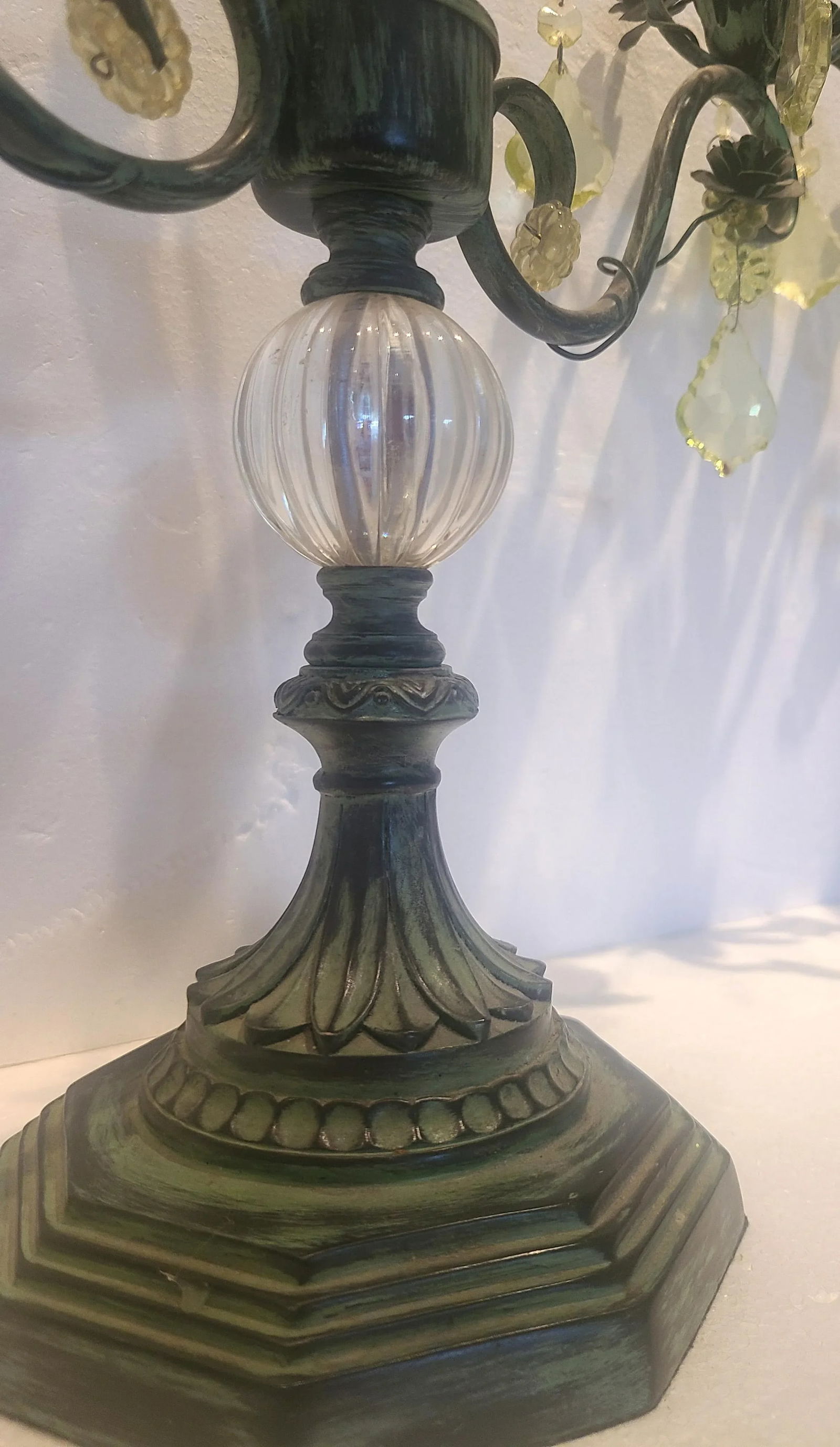 Late 20th Century Shabby Chic Candelabras with Yellow Crystals - a Pair - 5