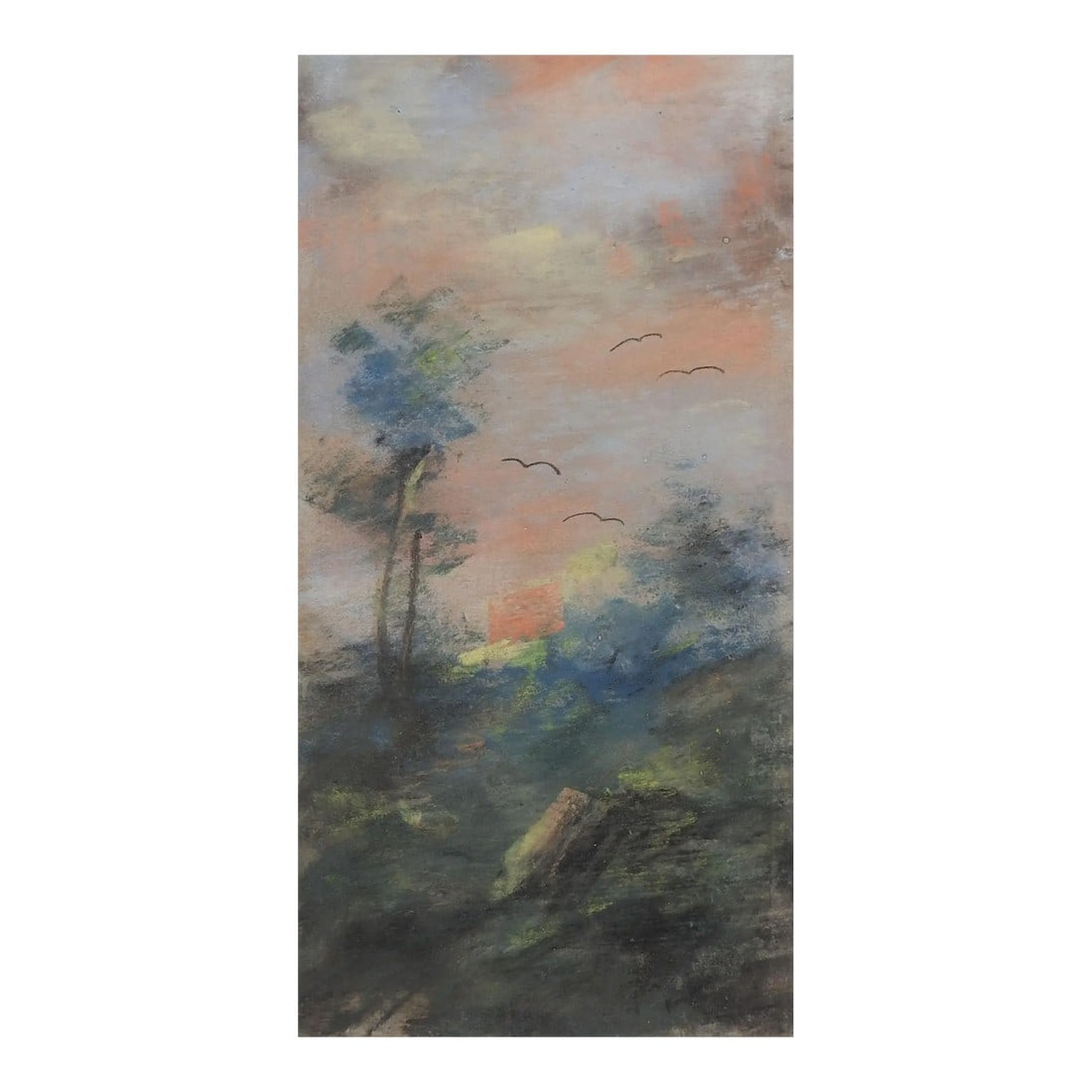 Early 20th Century Wilderness Landscape at Sunset Pastel Painting: Antique early 20th century pastel on artist board of a wilderness landscape at sunset. Unsigned. Unframed, edge wear. Condition: Alterations: Original Condition Unaltered Imperfections: Some Imperfect