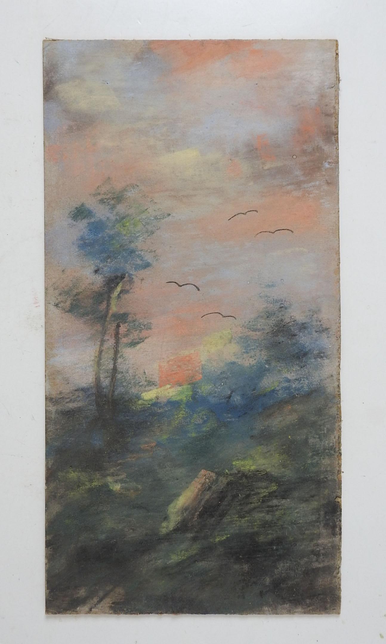 Early 20th Century Wilderness Landscape at Sunset Pastel Painting - 2
