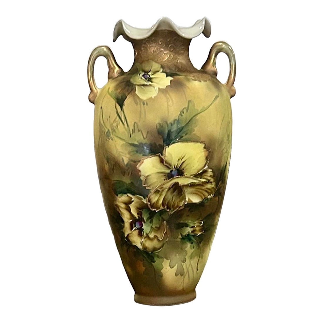 Antique, Hand-Painted, Royal Nippon Nishiki Porcelain Vase With Gilded Accents and a Ruffled Lip, Li (1 of 12)