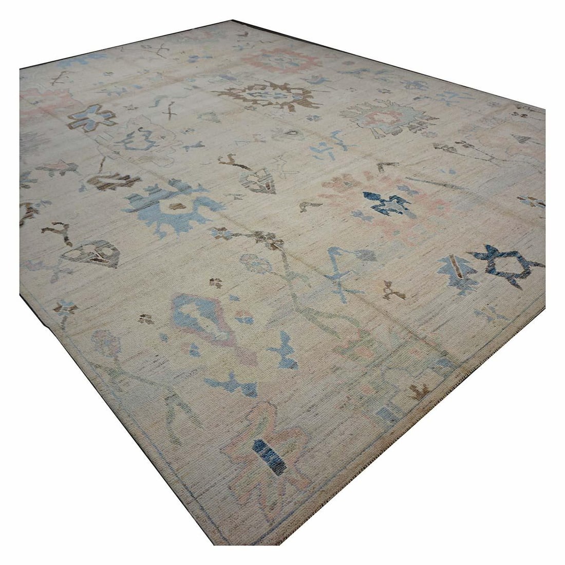 21st Century Turkish Oushak 11X15 Ivory, Brown & Slate Blue Handmade Area Rug #1144196 - 3