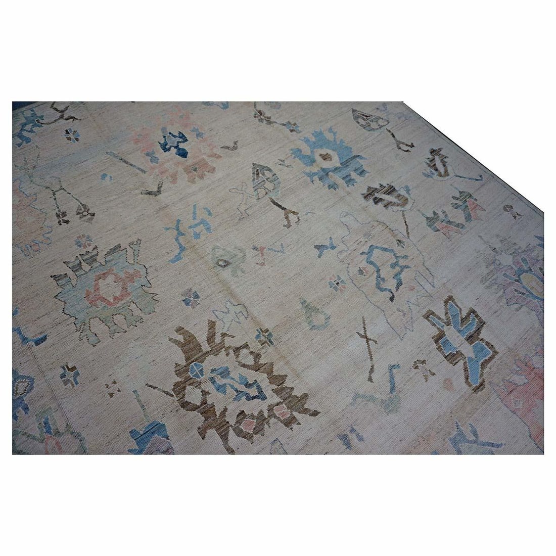 21st Century Turkish Oushak 11X15 Ivory, Brown & Slate Blue Handmade Area Rug #1144196 - 4